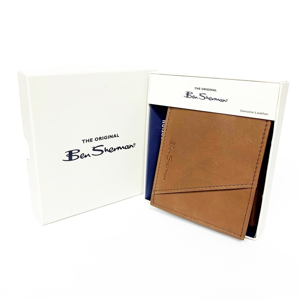 Ben Sherman Light Brown Leather RFID Wallet with Gift Box